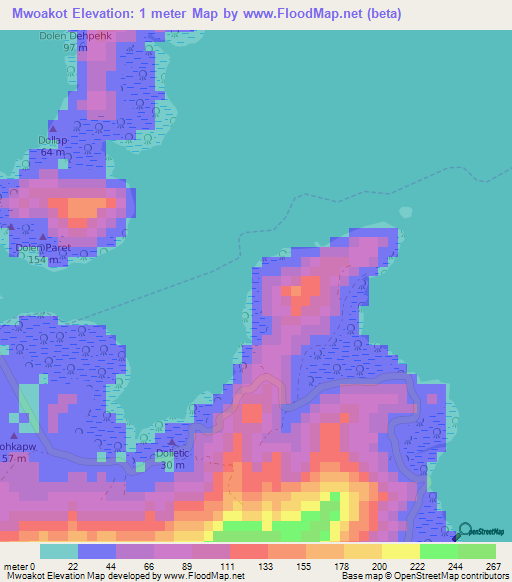 Mwoakot,Micronesia Elevation Map