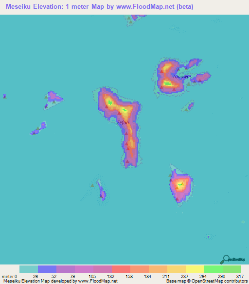 Meseiku,Micronesia Elevation Map