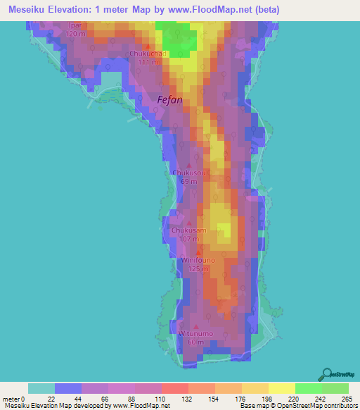 Meseiku,Micronesia Elevation Map