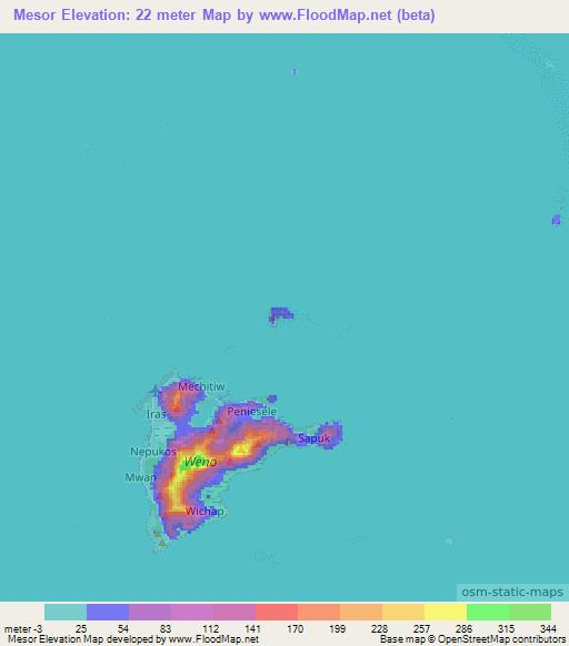 Mesor,Micronesia Elevation Map