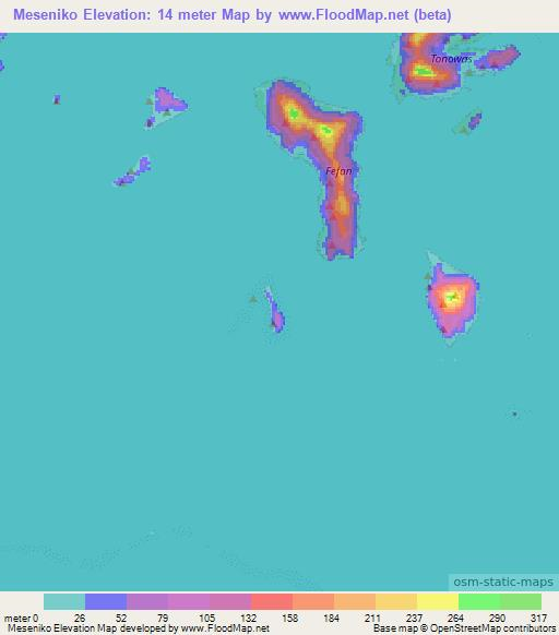 Meseniko,Micronesia Elevation Map