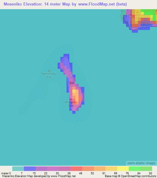 Meseniko,Micronesia Elevation Map