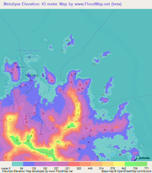 Meiuhpw,Micronesia Elevation Map