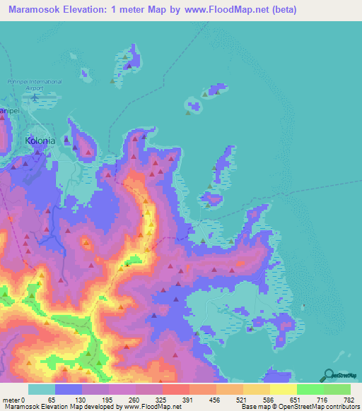 Maramosok,Micronesia Elevation Map