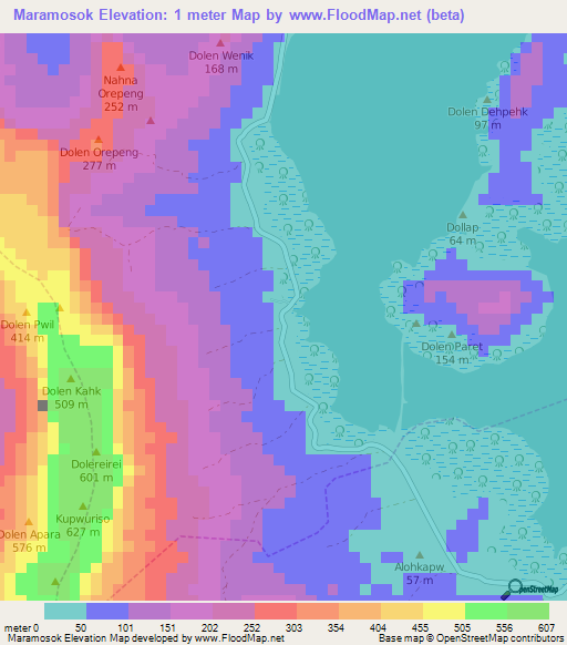 Maramosok,Micronesia Elevation Map