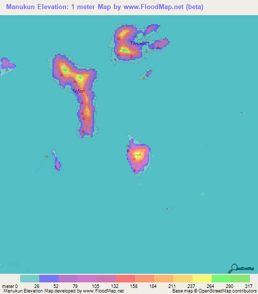 Manukun,Micronesia Elevation Map