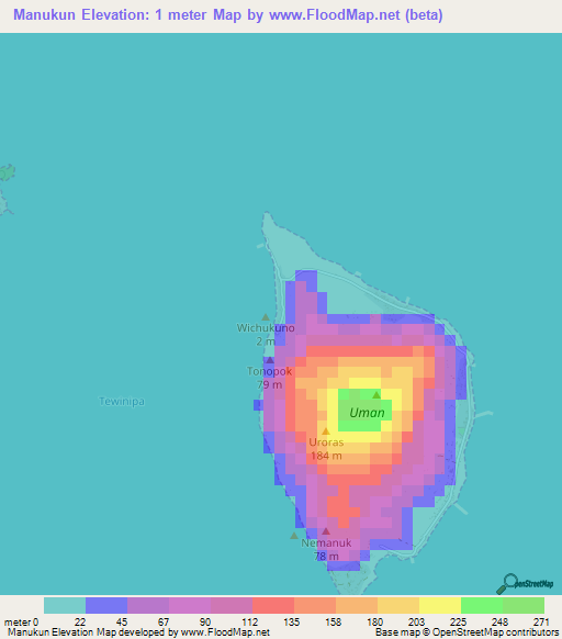 Manukun,Micronesia Elevation Map