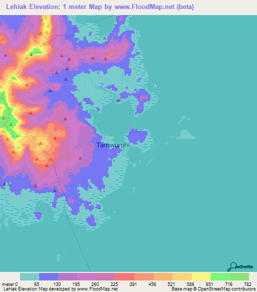 Lehiak,Micronesia Elevation Map