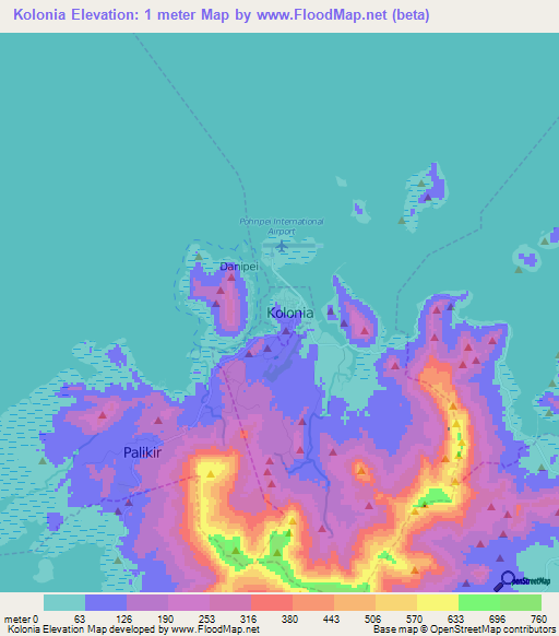 Kolonia,Micronesia Elevation Map