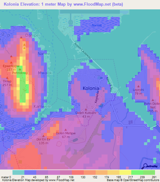 Kolonia,Micronesia Elevation Map