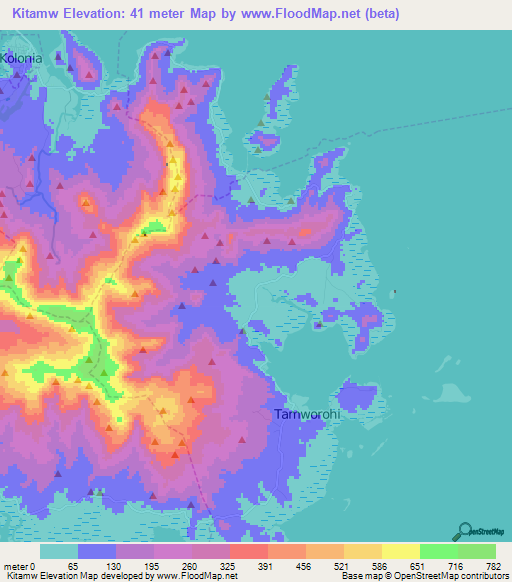 Kitamw,Micronesia Elevation Map