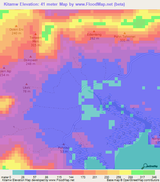 Kitamw,Micronesia Elevation Map