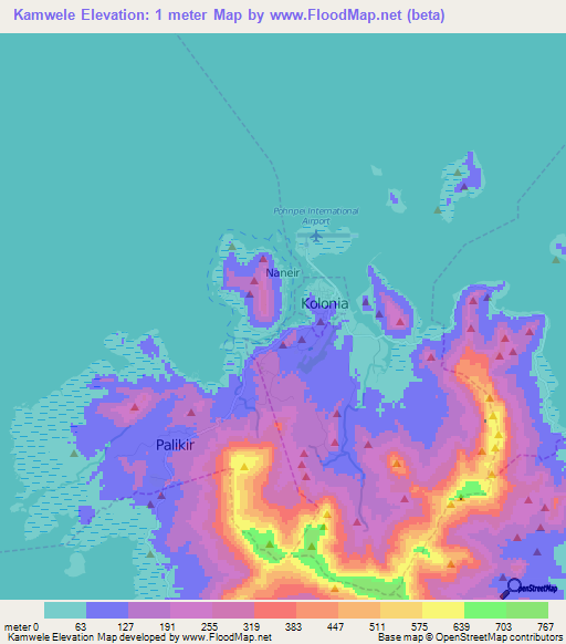 Kamwele,Micronesia Elevation Map