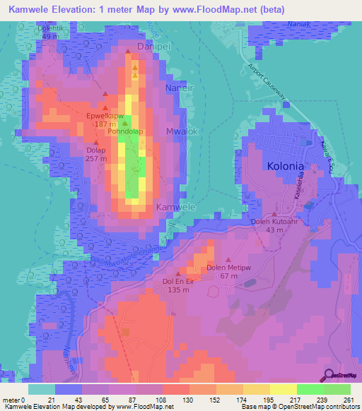 Kamwele,Micronesia Elevation Map