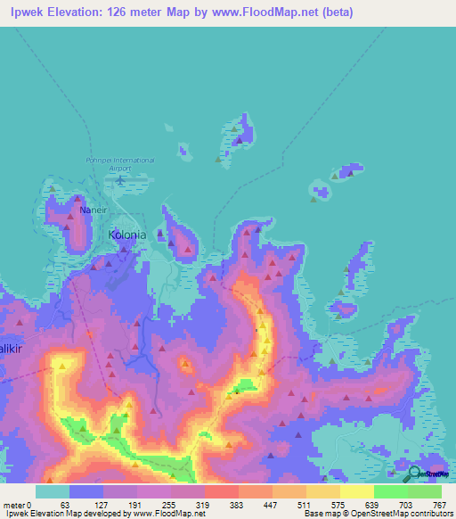 Ipwek,Micronesia Elevation Map