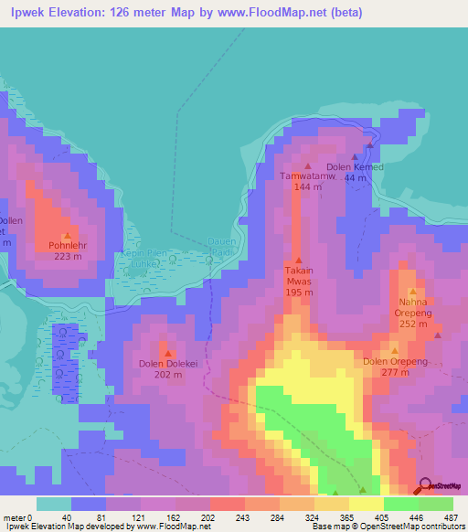 Ipwek,Micronesia Elevation Map