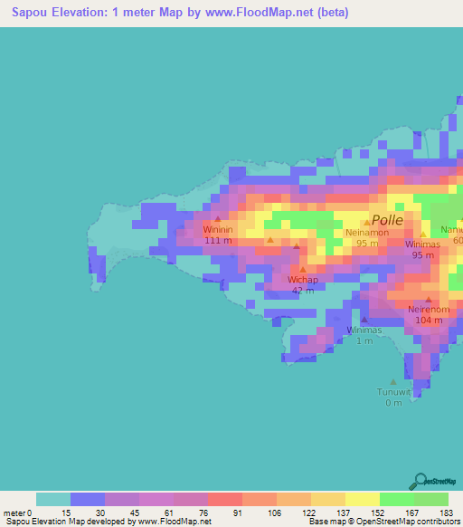 Sapou,Micronesia Elevation Map