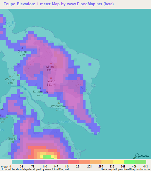 Foupo,Micronesia Elevation Map