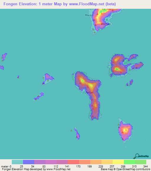 Fongen,Micronesia Elevation Map