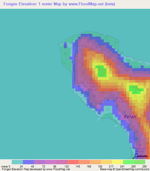 Fongen,Micronesia Elevation Map