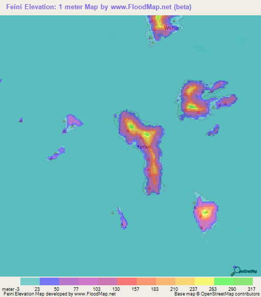 Feini,Micronesia Elevation Map