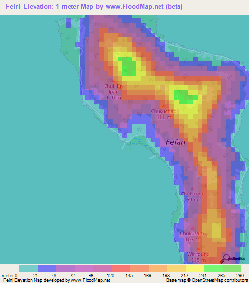 Feini,Micronesia Elevation Map