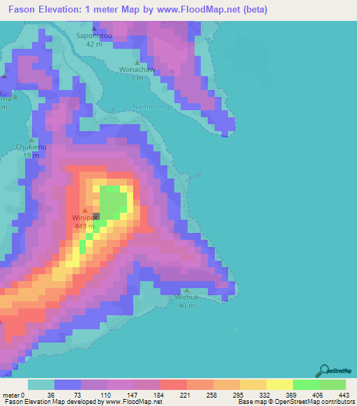 Fason,Micronesia Elevation Map