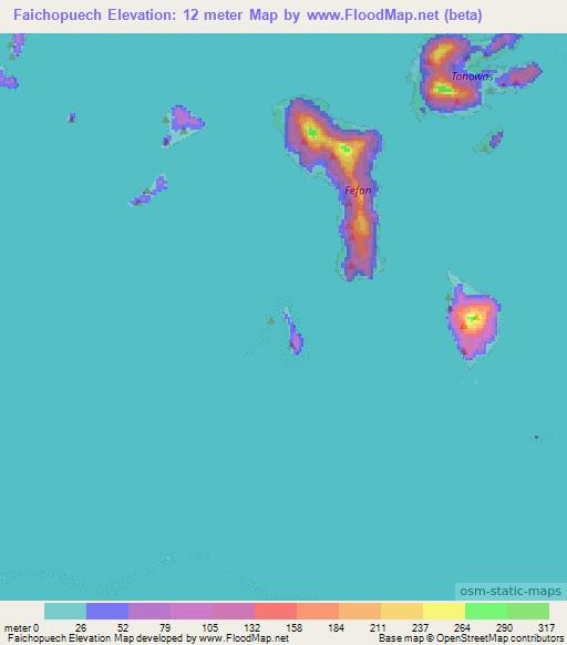 Faichopuech,Micronesia Elevation Map