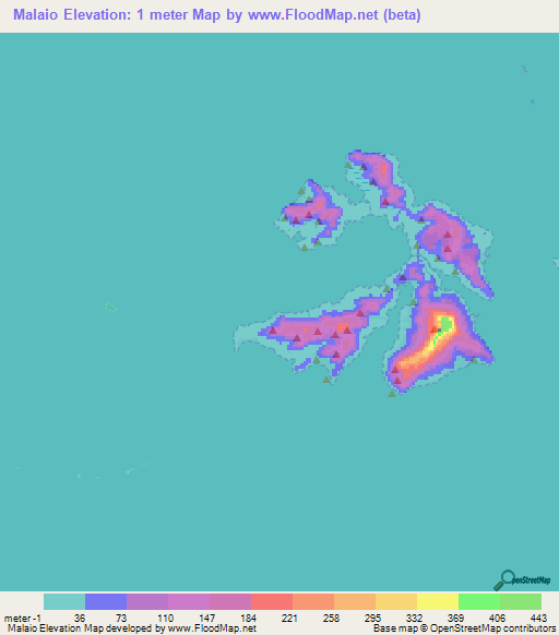 Malaio,Micronesia Elevation Map