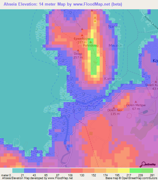 Ahseia,Micronesia Elevation Map