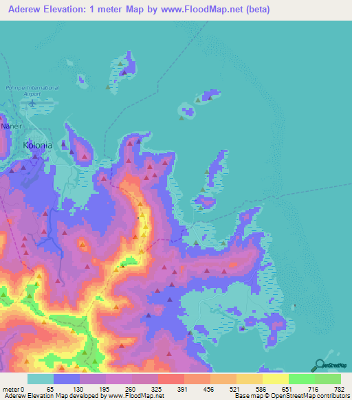 Aderew,Micronesia Elevation Map