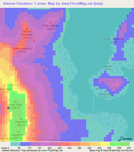 Aderew,Micronesia Elevation Map