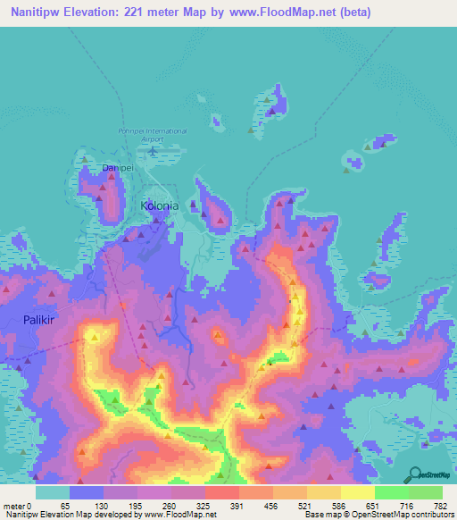 Nanitipw,Micronesia Elevation Map