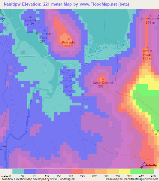 Nanitipw,Micronesia Elevation Map