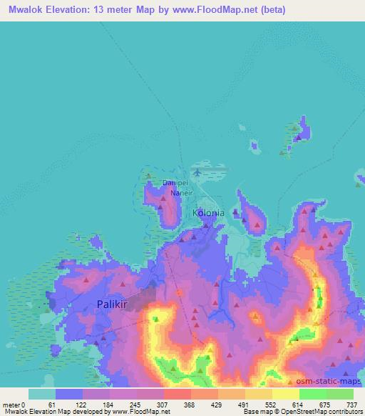 Mwalok,Micronesia Elevation Map