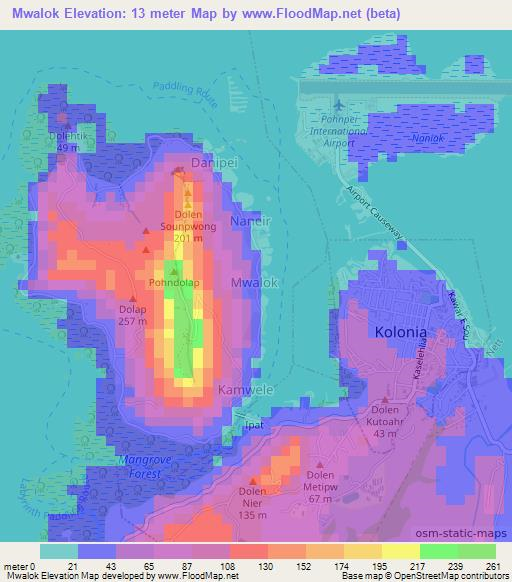 Mwalok,Micronesia Elevation Map