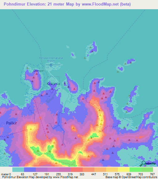 Pohndimur,Micronesia Elevation Map