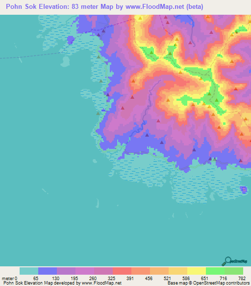 Pohn Sok,Micronesia Elevation Map