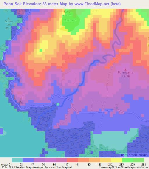 Pohn Sok,Micronesia Elevation Map