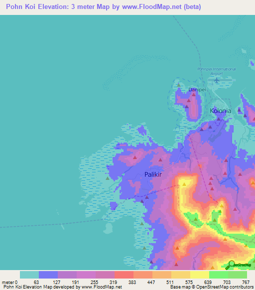 Pohn Koi,Micronesia Elevation Map