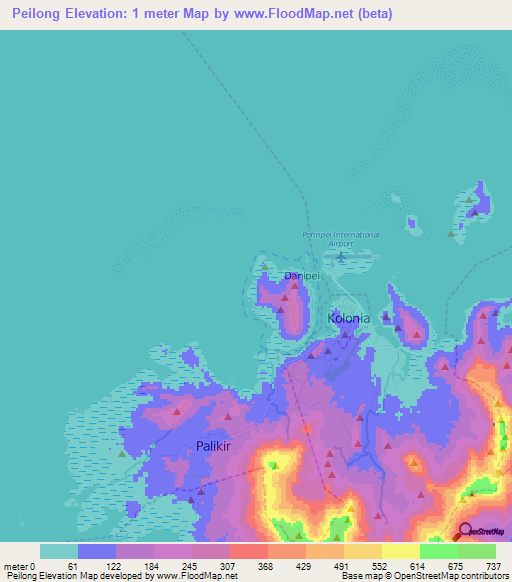 Peilong,Micronesia Elevation Map