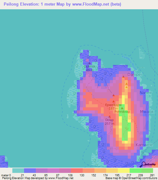 Peilong,Micronesia Elevation Map