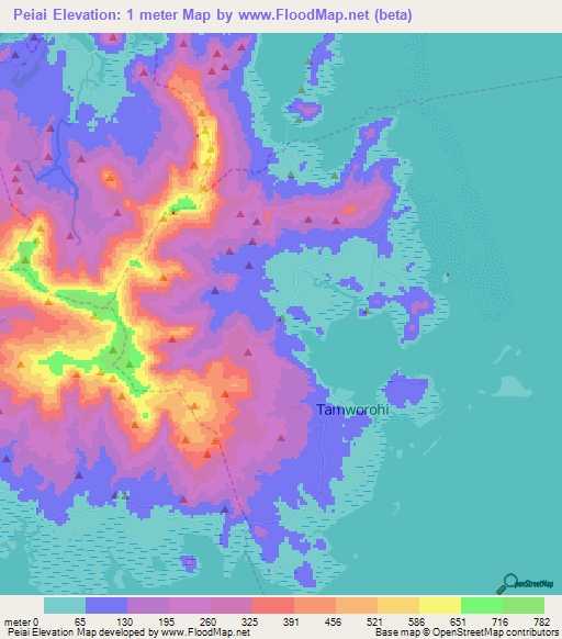 Peiai,Micronesia Elevation Map