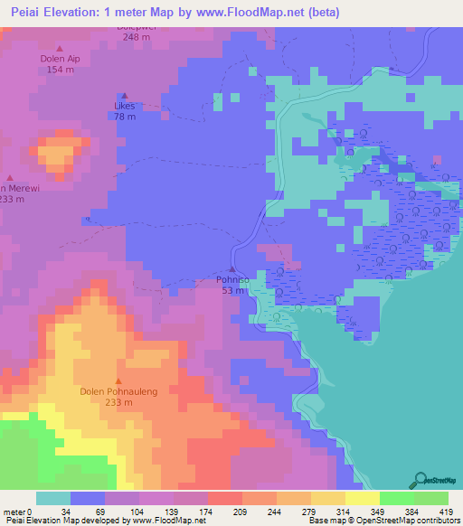 Peiai,Micronesia Elevation Map