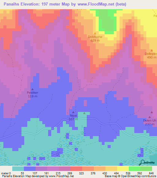 Panaihs,Micronesia Elevation Map