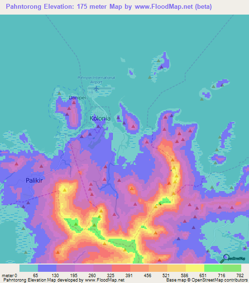 Pahntorong,Micronesia Elevation Map