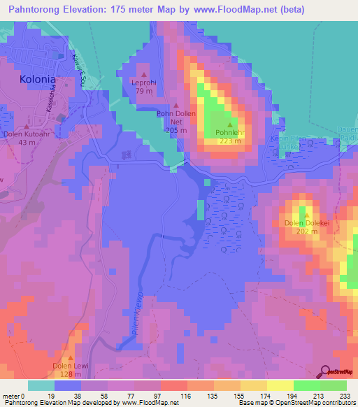 Pahntorong,Micronesia Elevation Map