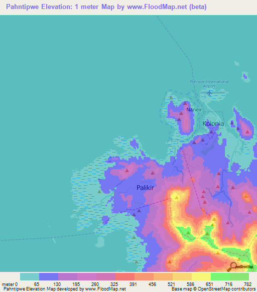 Pahntipwe,Micronesia Elevation Map