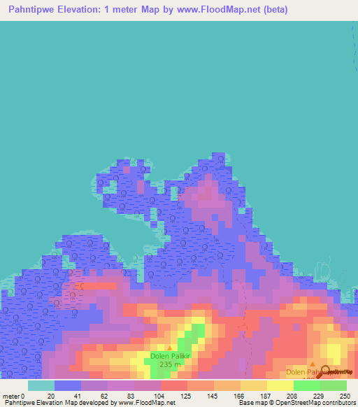 Pahntipwe,Micronesia Elevation Map