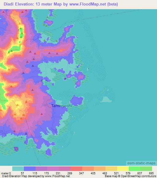 Diadi,Micronesia Elevation Map